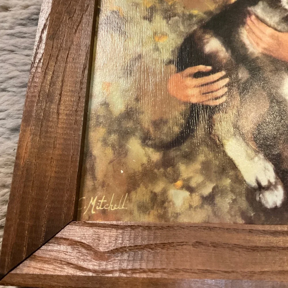 Vintage Boy And Dog Framed Comrades by C. Mitchell Mid Century Artwork Wood Frme - Picture 3 of 12